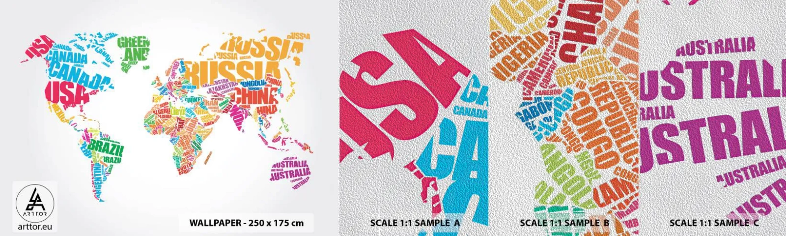 Vzorka fototapety Premium Sand - Chcem spoznať všetky - Mapa sveta, Grafika, kontinentov - 100x30 cm