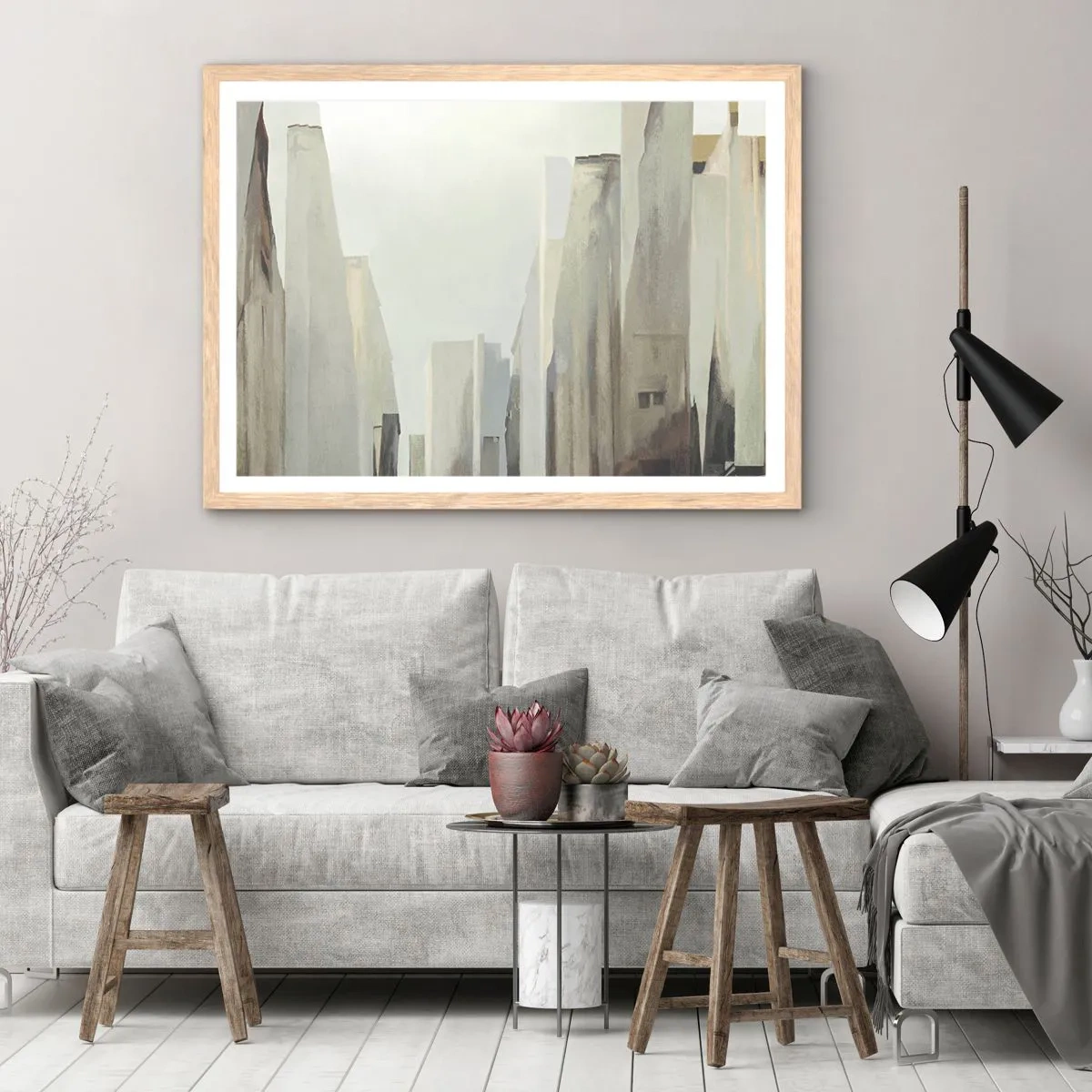 Plagát v ráme zo svetlého duba - Sen o meste - 91x61 cm