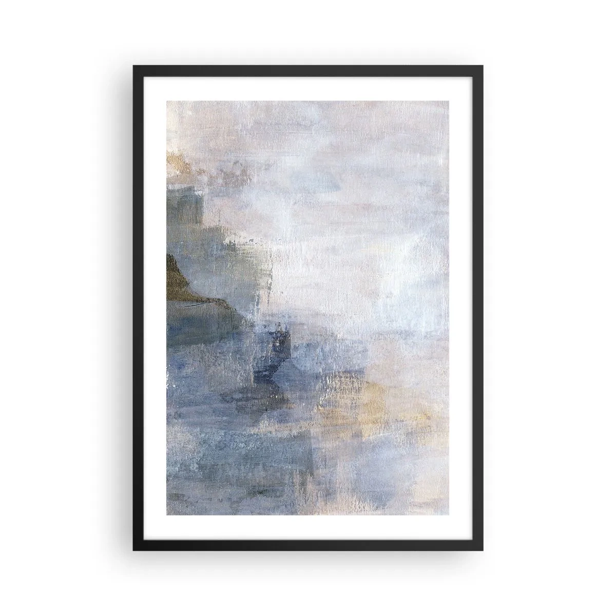 Plagát v čiernom ráme - Abstraktná kompozícia v odtieňoch modrej a béžovej - 50x70cm - Tóny a akordy farieb - Moderná nástenná dekorácia do obývacej izby a spálne ARTTOR