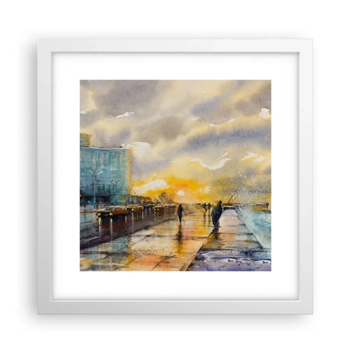 Plagát v bielom ráme - Život na pobreží - 30x30 cm