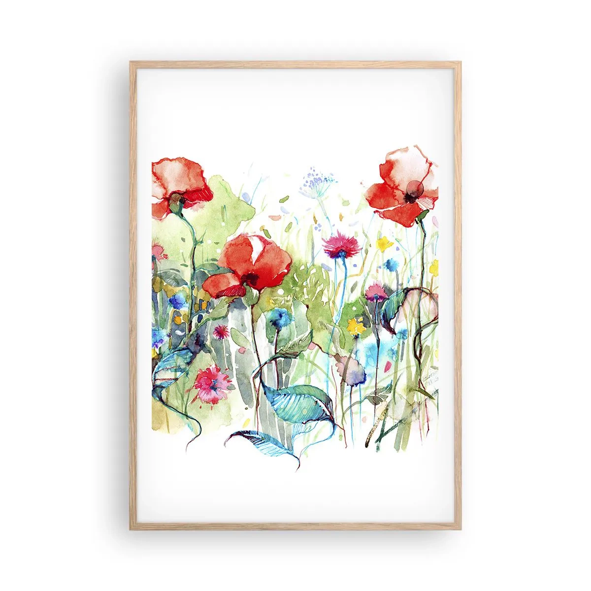 Plagát v ráme zo svetlého duba - Kvitnúca lúka v máji - 70x100 cm