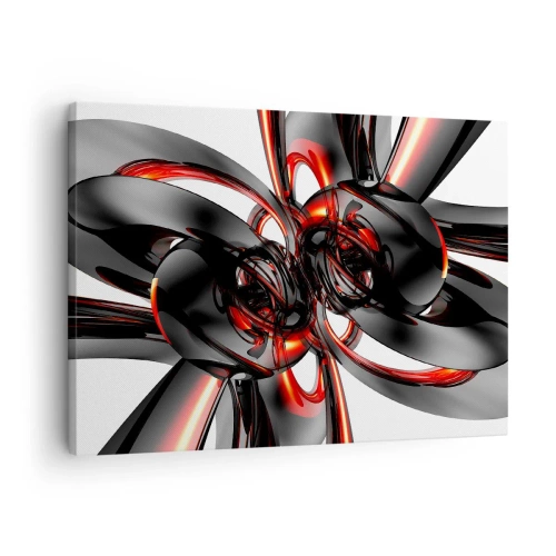 Obraz na plátne - Abstraktná 3D grafika s čiernymi a červenými prvkami - 70x50cm - Pohyb v grafitovej a červenej - Moderná nástenná dekorácia do obývacej izby a spálne ARTTOR