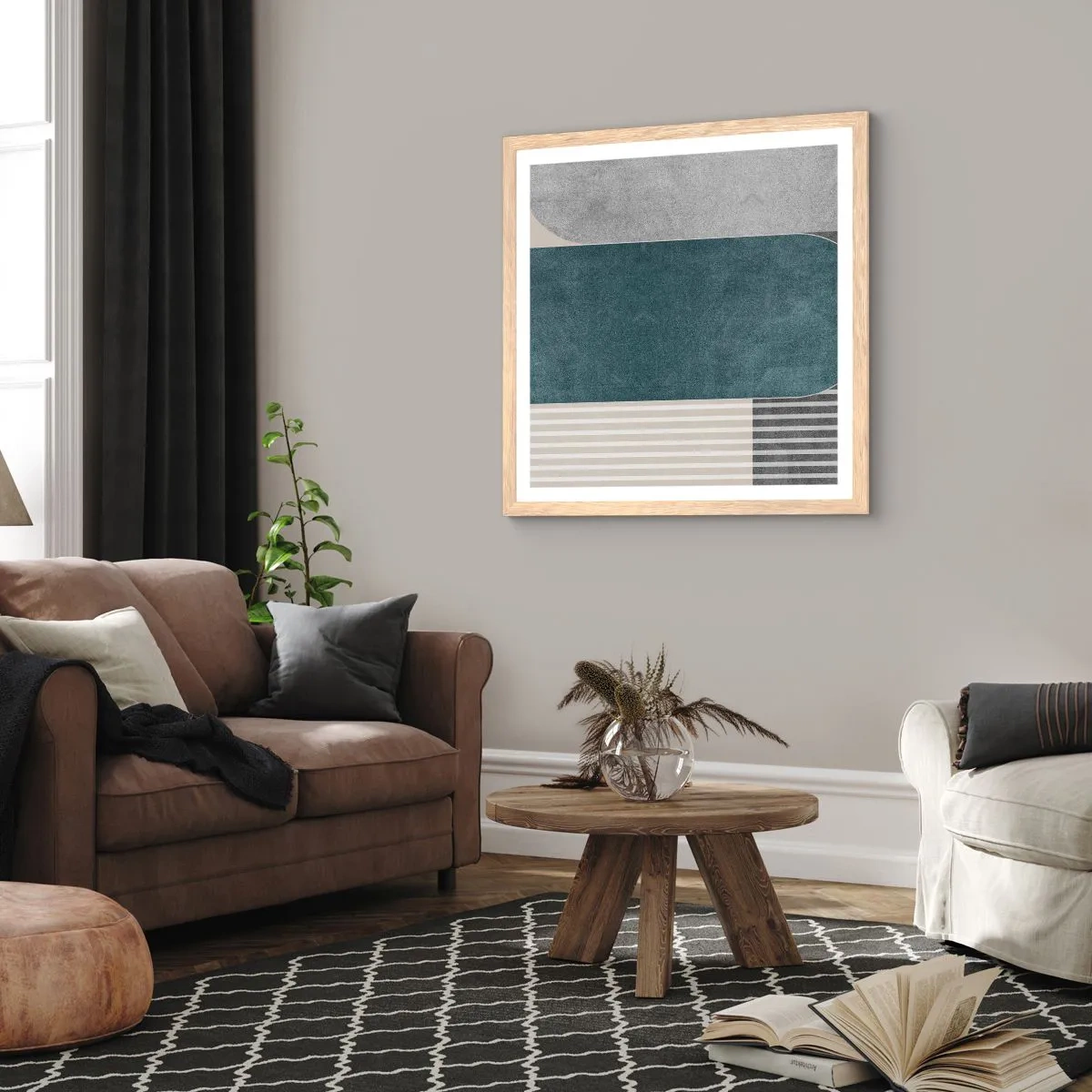 Plagát v ráme zo svetlého duba - Kompozícia na úrovni - 30x30 cm