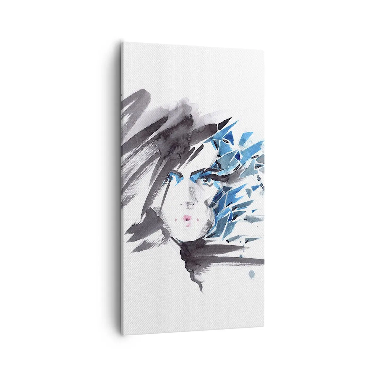 Obraz na plátne - Zmyselný portrét v šedej a modrej - 55x100 cm