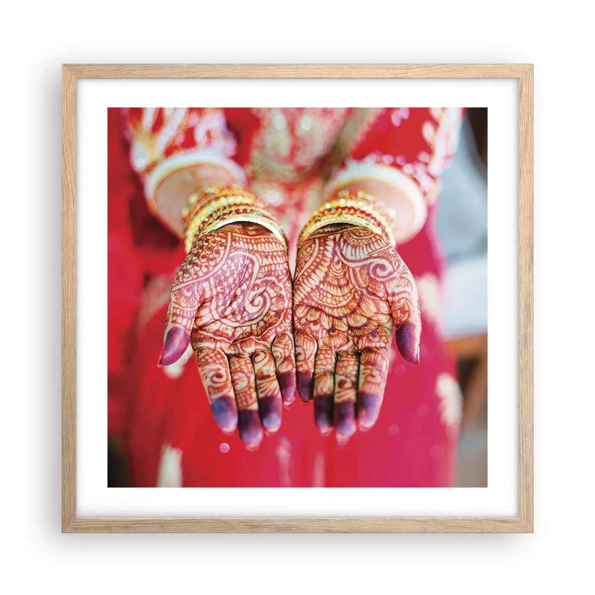 Plagát v ráme zo svetlého duba - Pripravená chytiť šťastie - 50x50 cm