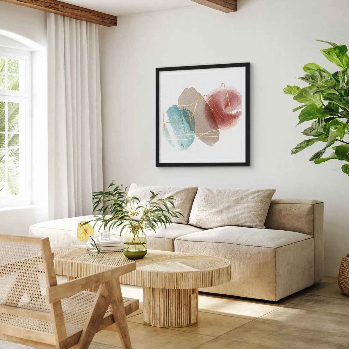 Plagát v čiernom ráme - Korálky priestoru - 50x50 cm