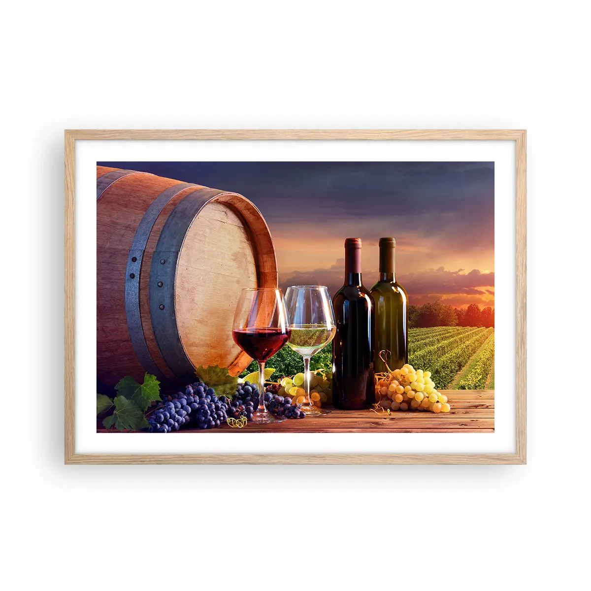 Plagát v ráme zo svetlého duba - Tu má život chuť - 70x50 cm