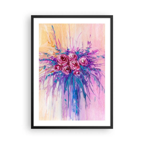 Plagát v čiernom ráme - Farebné ruže na pozadí v odtieňoch ružovej - 50x70cm - Ružová fontána - Moderná nástenná dekorácia do obývacej izby a spálne ARTTOR