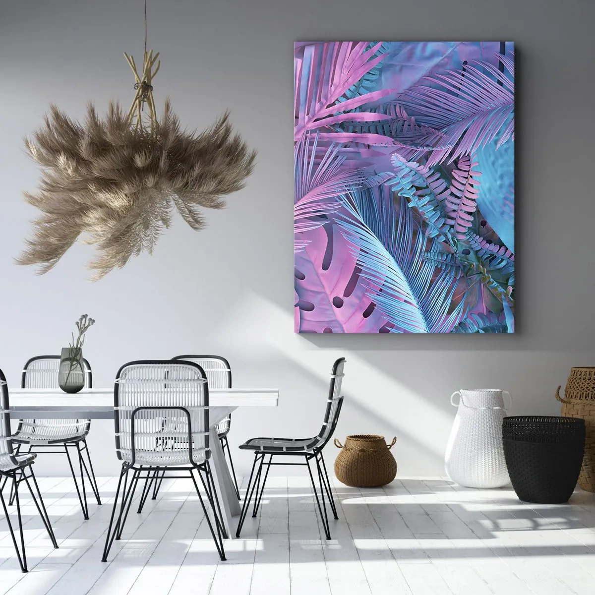 Obraz na plátne - Tropy v ružovej a modrej - 65x120 cm