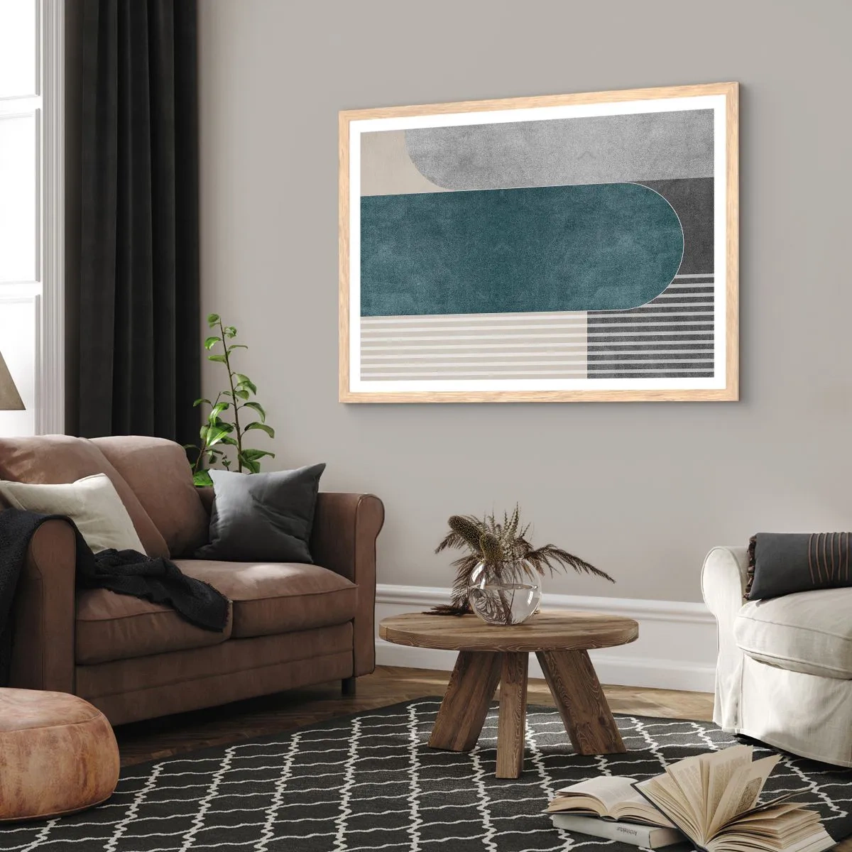 Plagát v ráme zo svetlého duba - Kompozícia na úrovni - 91x61 cm