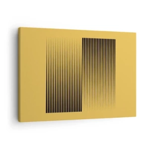 Obraz na plátne - Zvislé čierne čiary na žltom pozadí - 70x50cm - Štvorec protikladov - Moderná nástenná dekorácia do obývacej izby a spálne ARTTOR