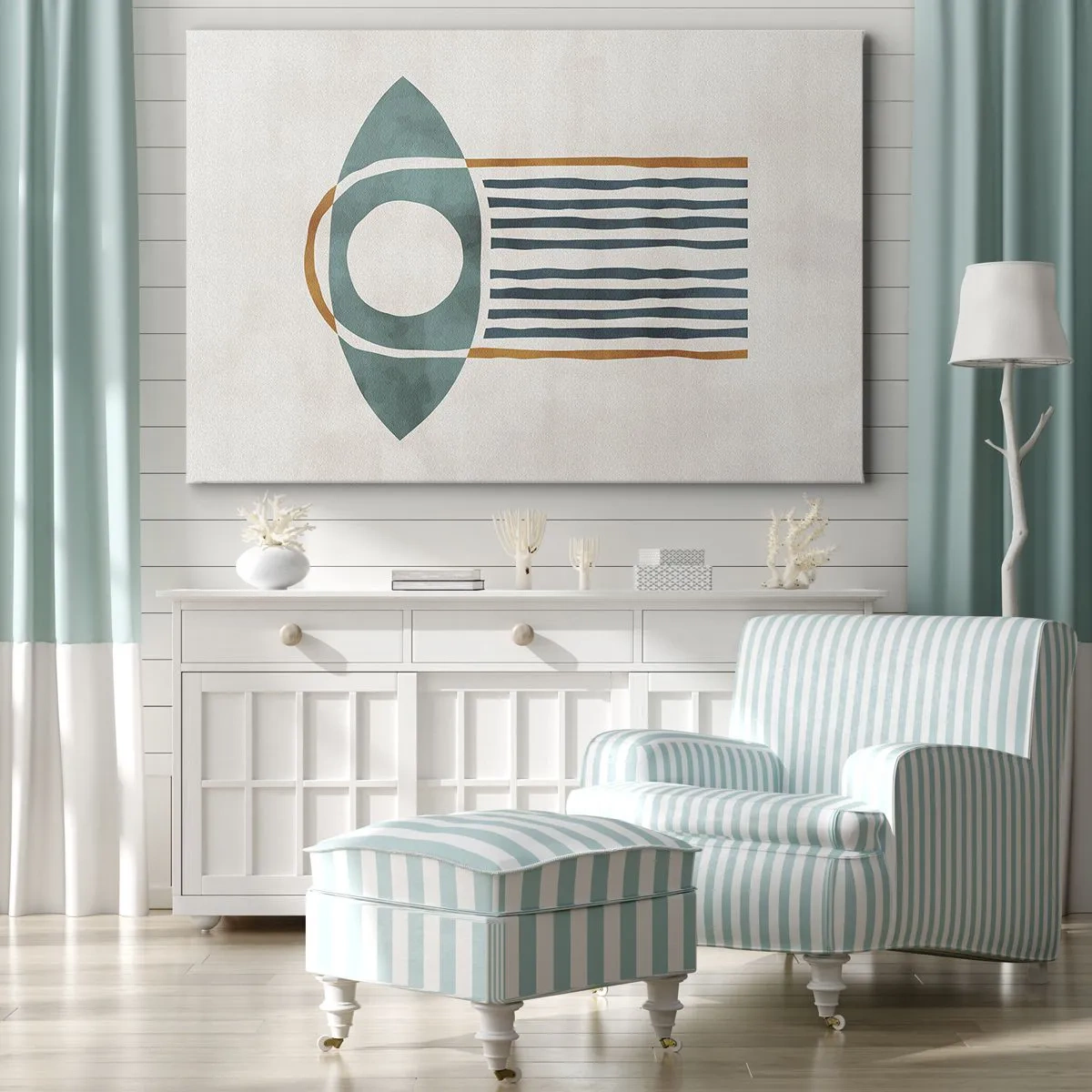 Obraz na plátne - Geometrický vzor v odtieňoch zelenej a oranžovej - 70x50cm - Znaky a rituály - Moderná nástenná dekorácia do obývacej izby a spálne ARTTOR