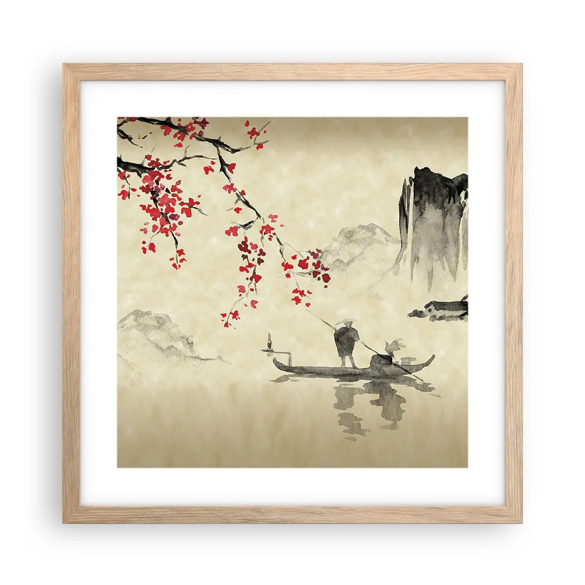 Plagát v ráme zo svetlého duba - V krajine kvitnúcich čerešní - 40x40 cm
