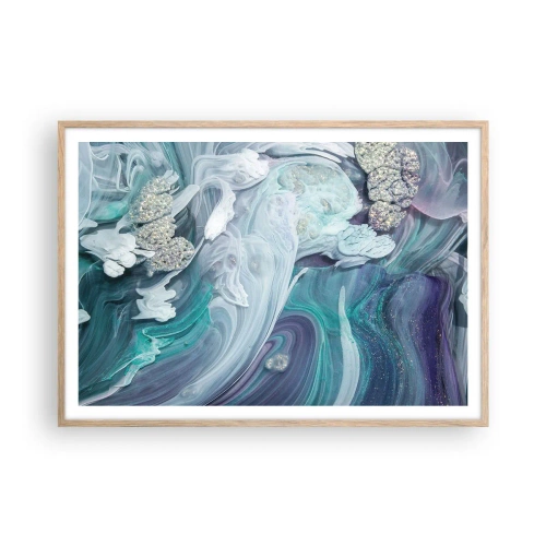 Plagát v ráme zo svetlého duba - Prúdy modrej - 100x70 cm