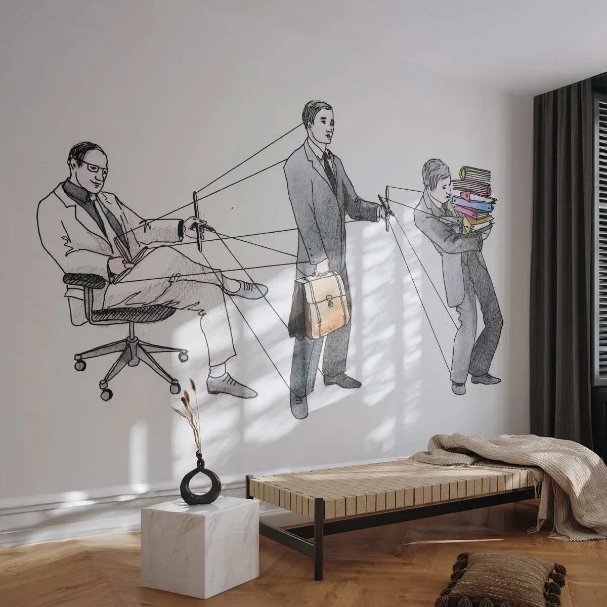 Samolepiaca Fototapeta Deluxe Sticker - Každý má svojho pána - Abstrakcia, Muž, Práca - 250x175 cm