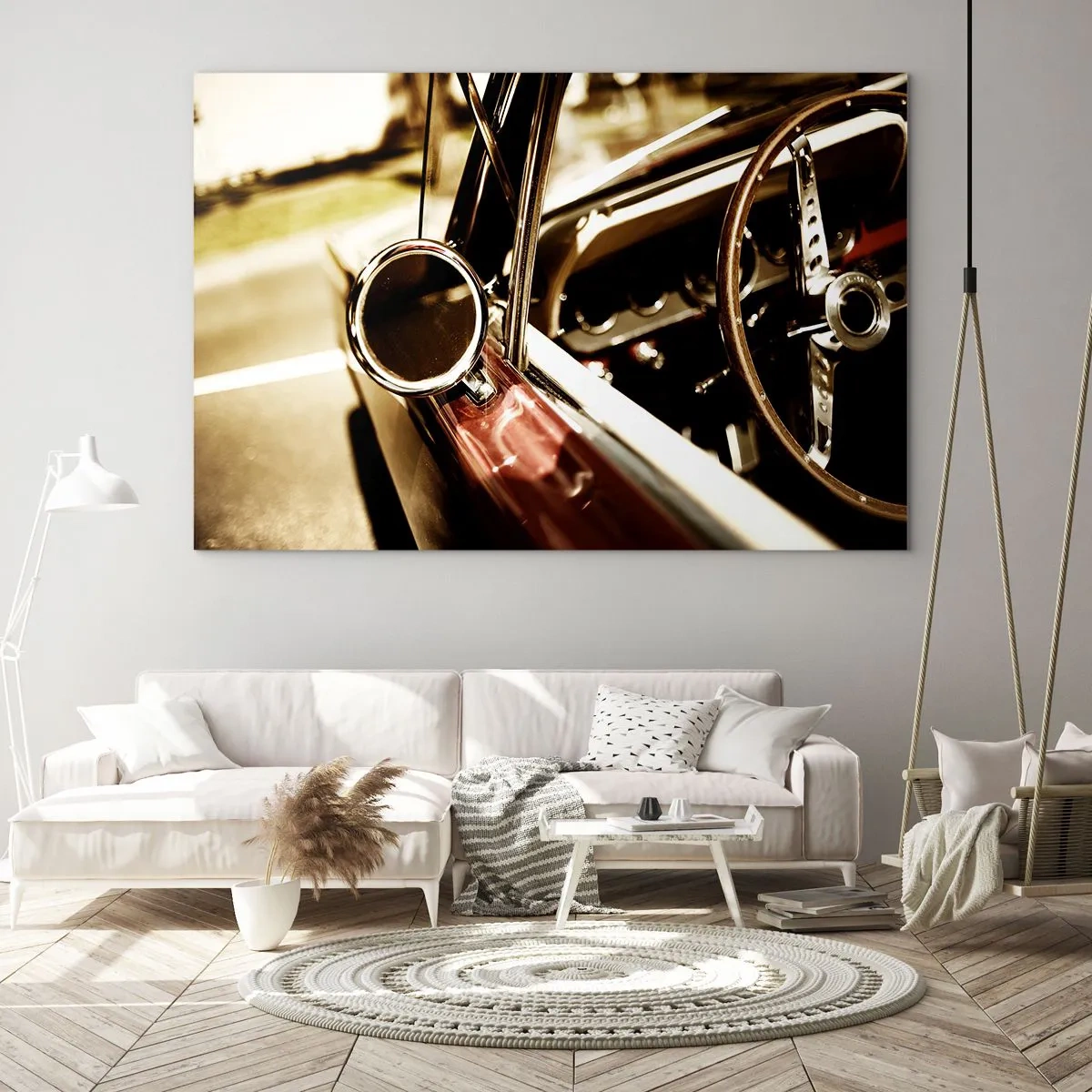 Obraz na skle - Interiér klasického auta v retro štýle - 70x50cm - Auto s dušou - Moderná nástenná dekorácia do obývacej izby a spálne ARTTOR