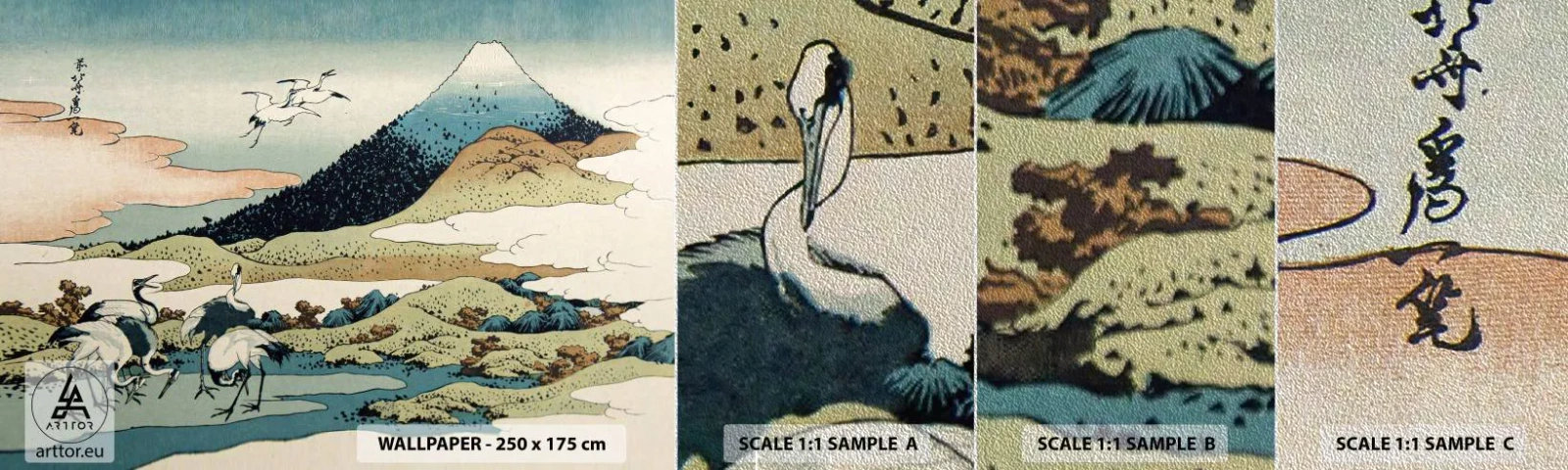 Vzorka fototapety Premium Sand - V japonskom duchu - bocian, Vták, Krajina - 100x30 cm