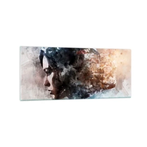 Obraz na skle - Príbeh o dievčati s mestom v pozadí - 120x50 cm