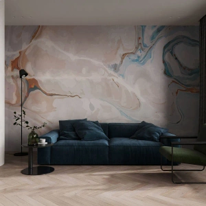 Fototapeta Standard Eco - Modré meandre pod bielou - Abstrakcia, Kus, Moderný vzor - 300x210 cm