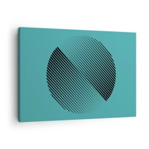 Obraz na plátne - Minimalistický kruh s čiarami na tyrkysovom pozadí. - 70x50cm - Kruh – geometrická variácia - Moderná nástenná dekorácia do obývacej izby a spálne ARTTOR