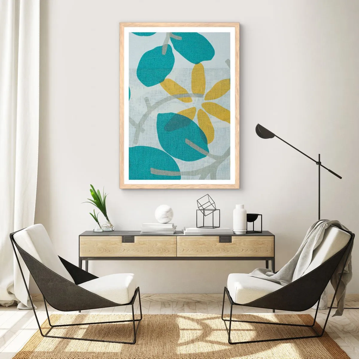 Plagát v ráme zo svetlého duba - Medzi azúrovými listami - 50x70 cm