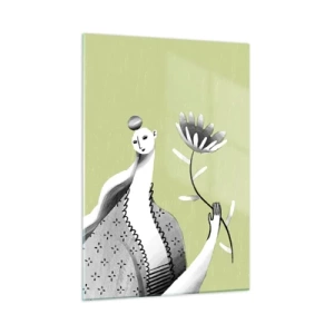 Obraz na skle - Modernistický portrét – držiaci kvet - 50x70 cm