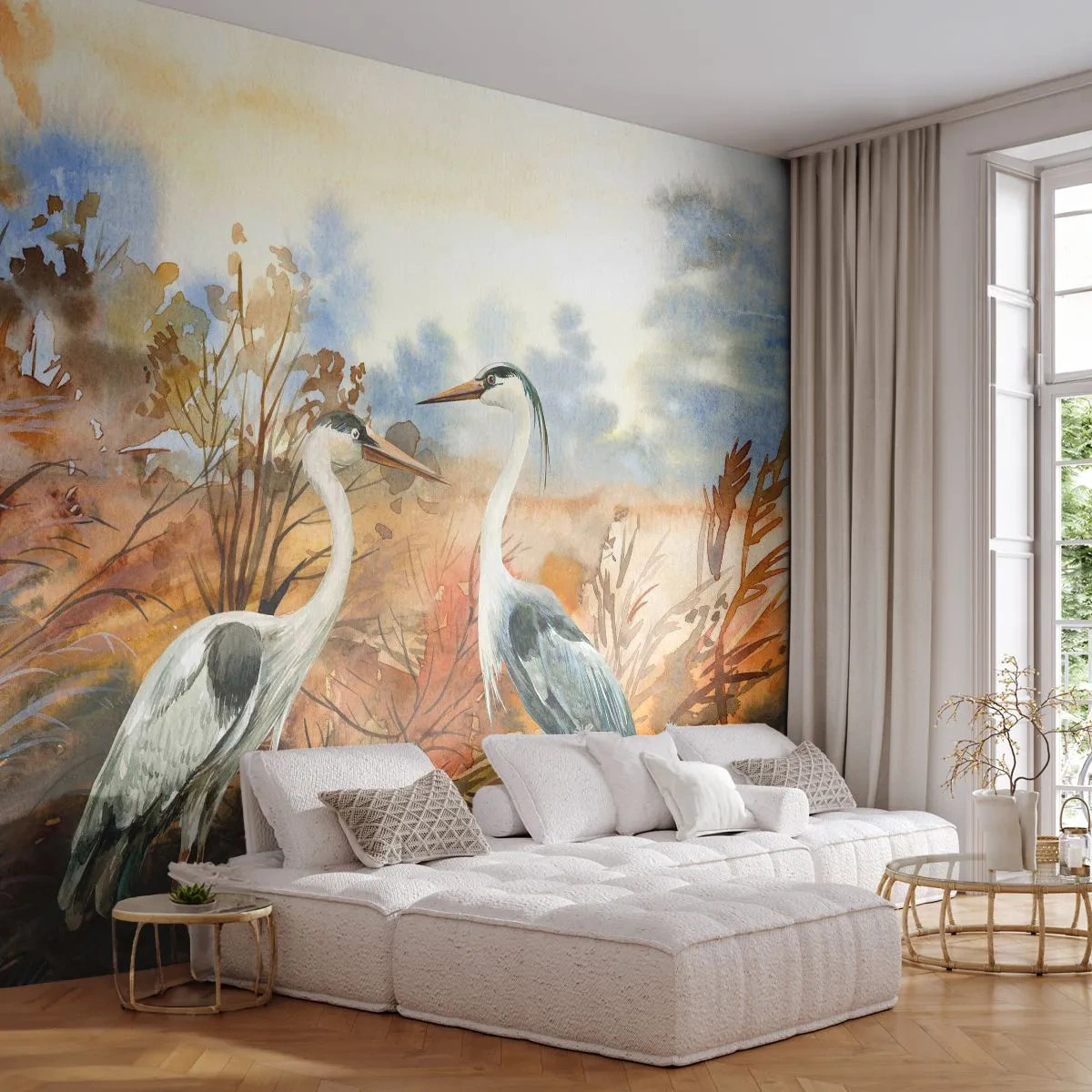 Fototapeta Premium Sand - Kam na jeseň? - Žeriav, Vtáky, Príroda - 100x70 cm