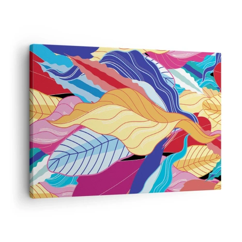 Obraz na plátne - Živo sfarbené listy vytvárajú dynamickú kompozíciu - 70x50cm - Farebný neporiadok - Moderná nástenná dekorácia do obývacej izby a spálne ARTTOR