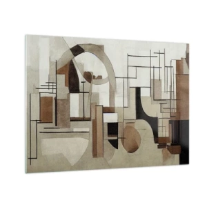 Obraz na skle - Geometrická krajina v odtieňoch hnedej a béžovej - 70x50cm - Mestská krajina 2.0 - Moderná nástenná dekorácia do obývacej izby a spálne ARTTOR