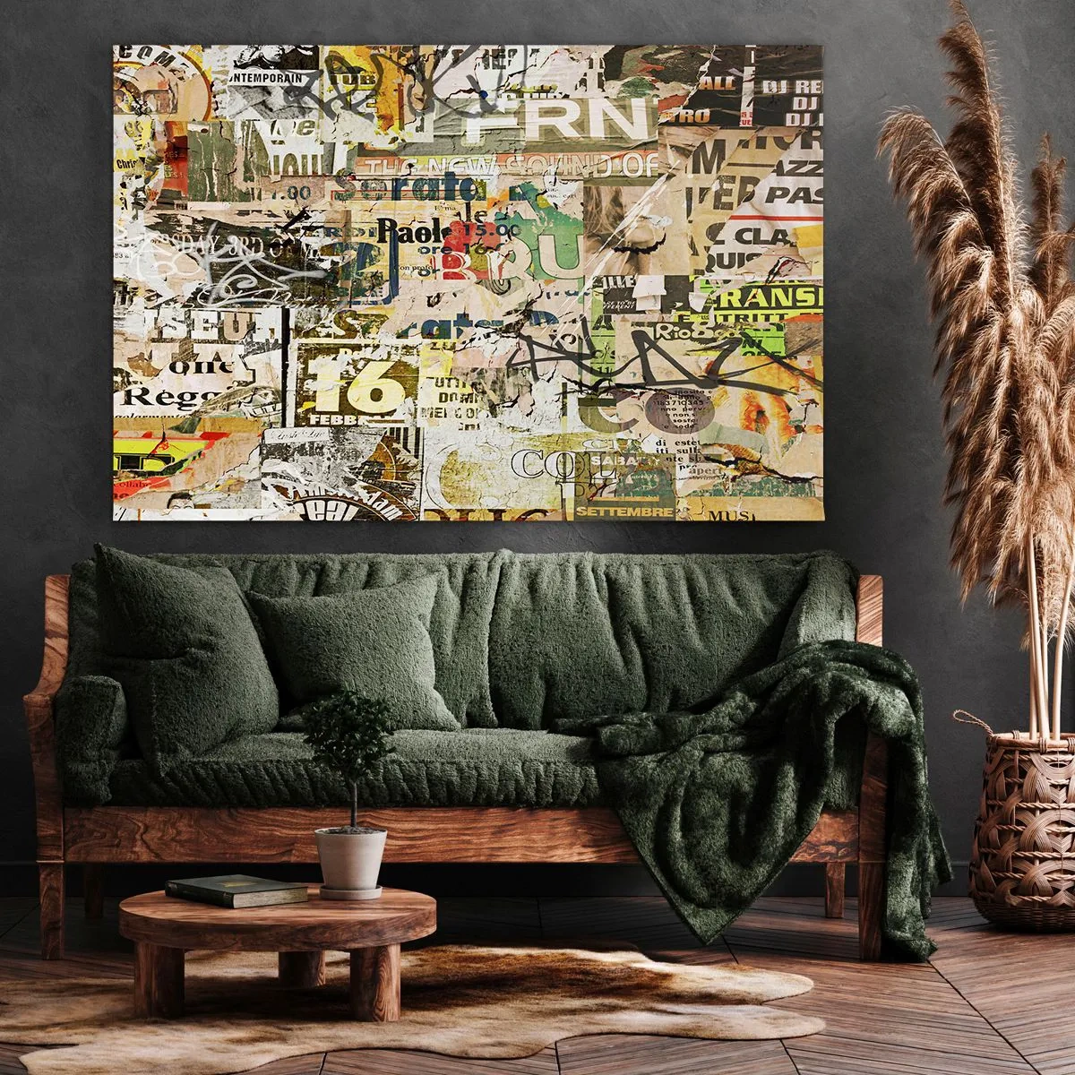 Obraz na plátne - Koláž z útržkov novín a plagátov v umeleckom štýle. - 70x50cm - Och, deje sa to... - Moderná nástenná dekorácia do obývacej izby a spálne ARTTOR