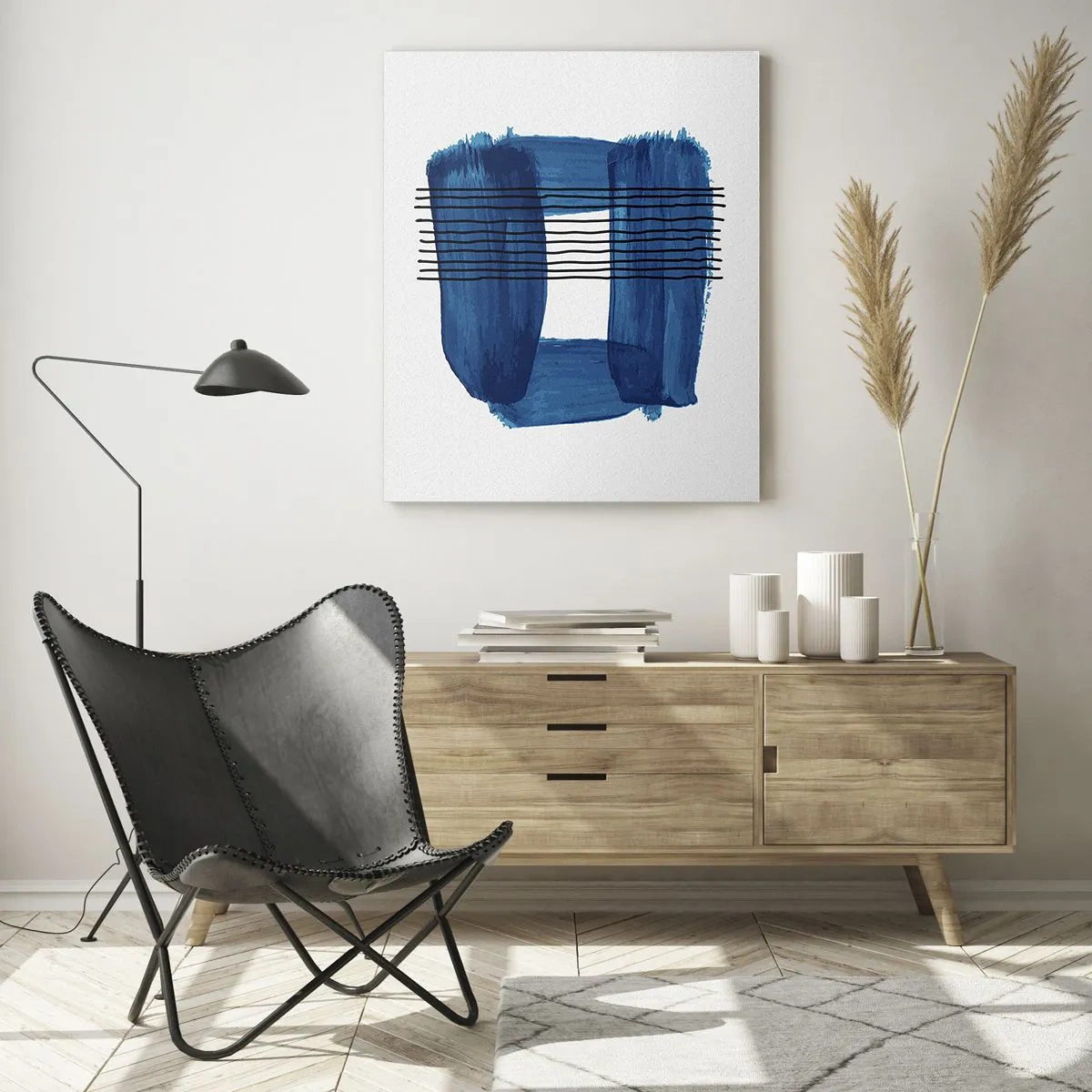 Obraz na skle - Modročierna kompozícia - 50x70 cm