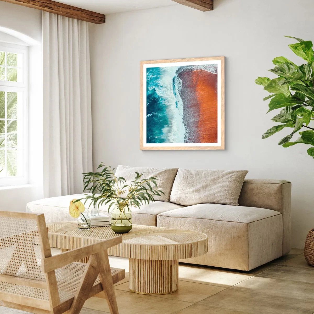 Plagát v ráme zo svetlého duba - Dotyk oceánu - 60x60 cm