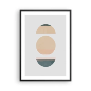 Plagát v čiernom ráme - Geometrické kruhy v tlmených pastelových farbách - 50x70cm - Kruh za kruhom - Moderná nástenná dekorácia do obývacej izby a spálne ARTTOR