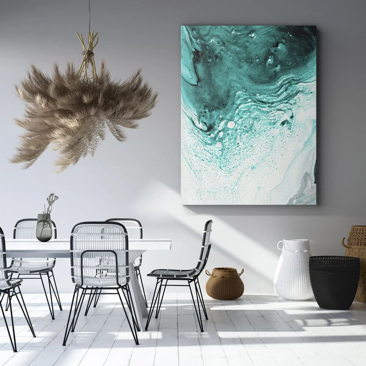 Obraz na plátne - Prepadnúť sa v bielej a tyrkysovej - 50x70 cm