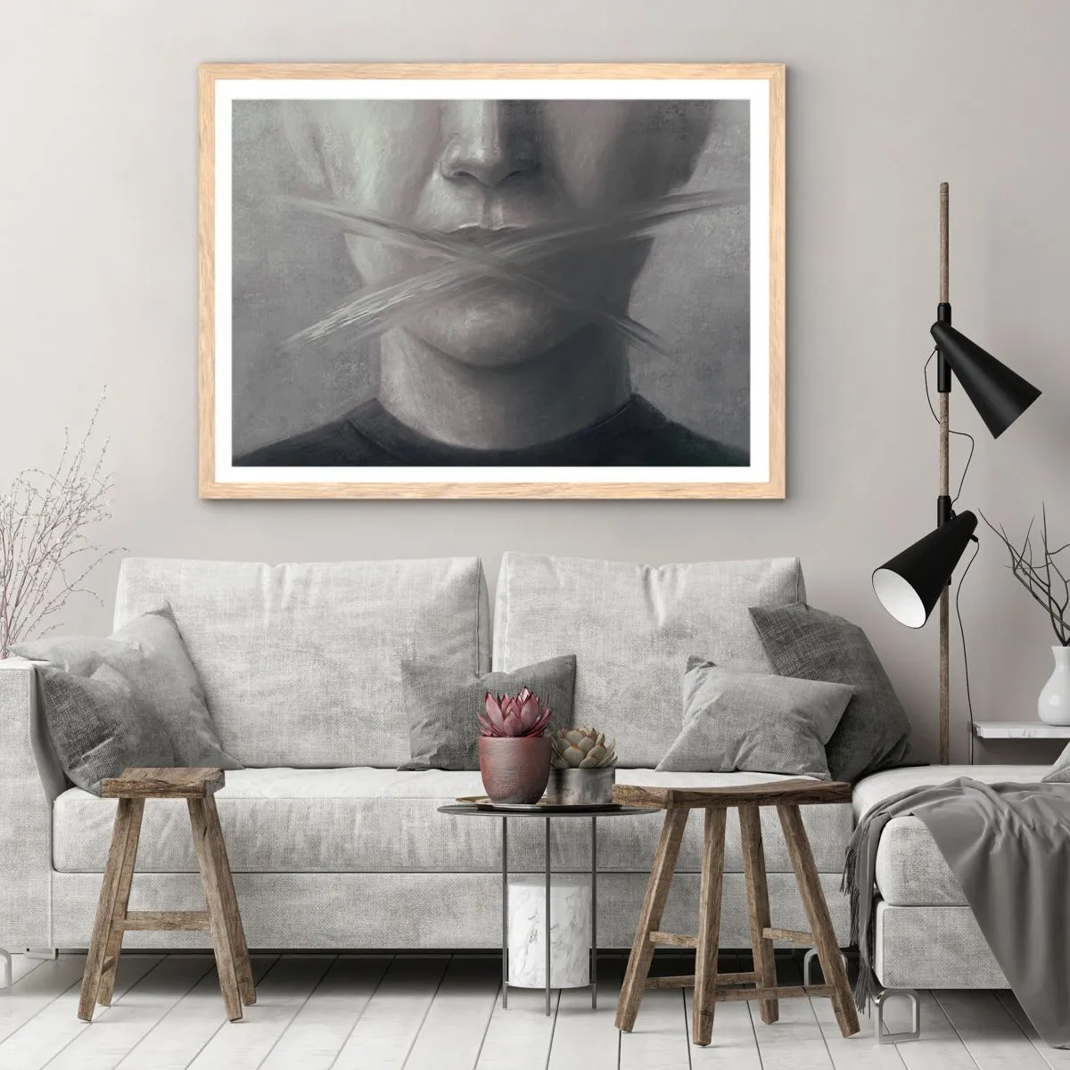 Plagát v ráme zo svetlého duba - Ani slovo - 91x61 cm