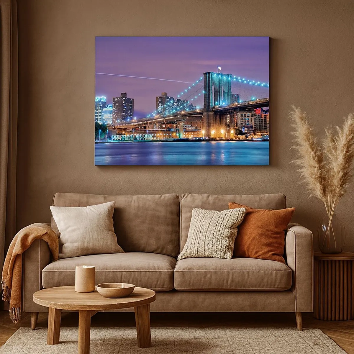 Obraz na plátne - Brooklynský most v noci s osvetleným mestom v pozadí - 70x50cm - Po veľa rokov Brooklynský most - Moderná nástenná dekorácia do obývacej izby a spálne ARTTOR