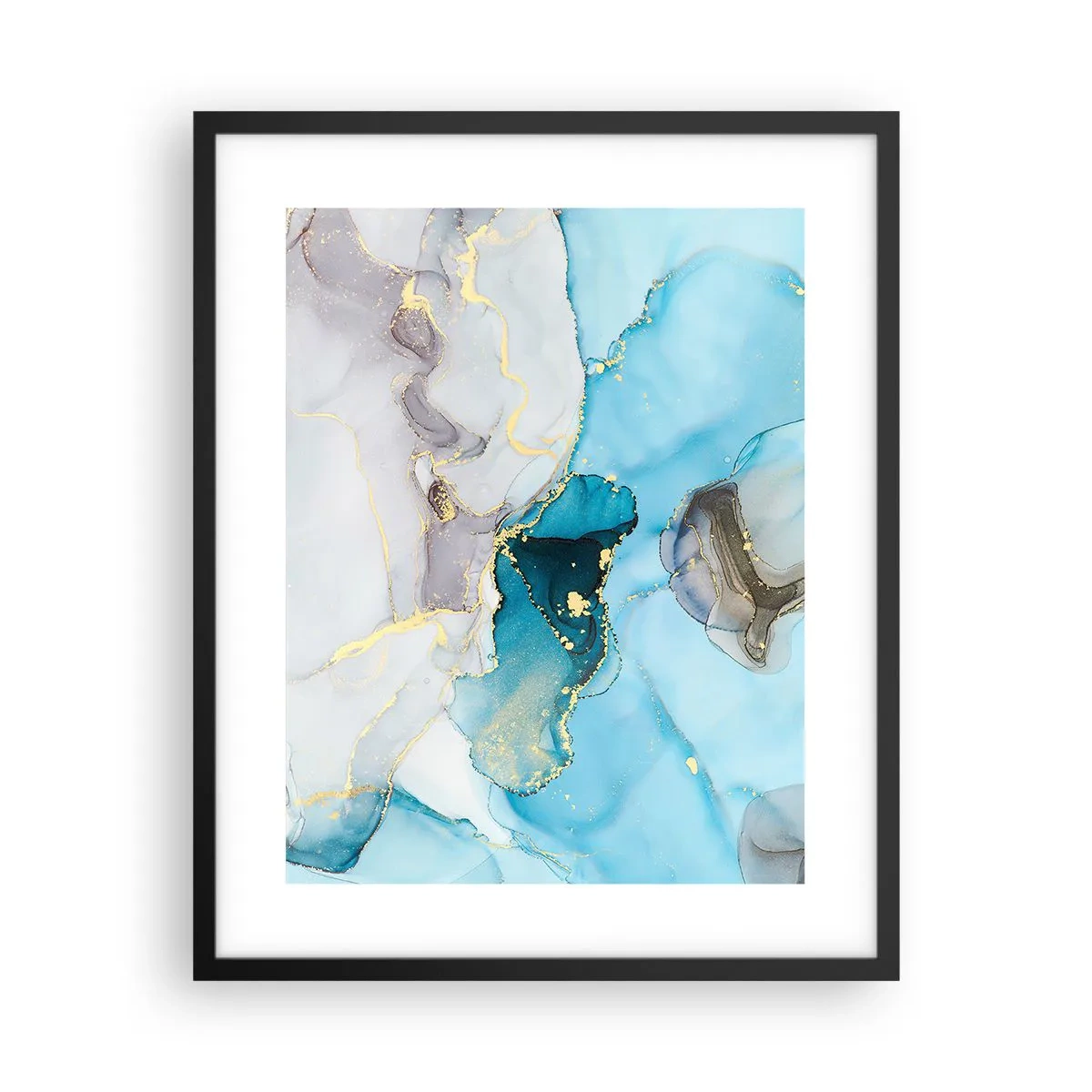 Plagát v čiernom ráme - Štúdia o stretnutí šedej a tyrkysovej - 40x50 cm