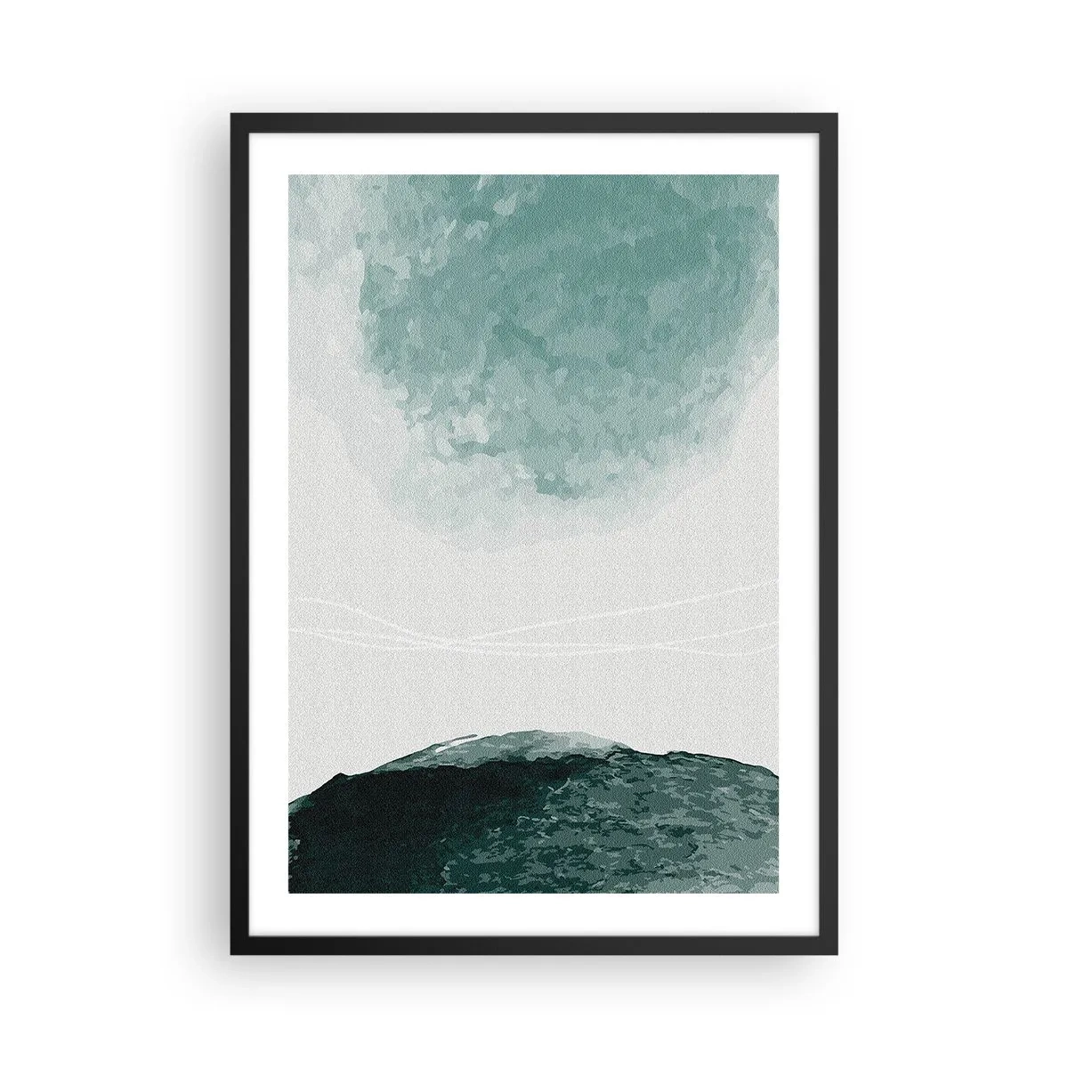 Plagát v čiernom ráme - Abstraktná krajina v odtieňoch zelenej a bielej - 50x70cm - Stretnutie s hmlou - Moderná nástenná dekorácia do obývacej izby a spálne ARTTOR