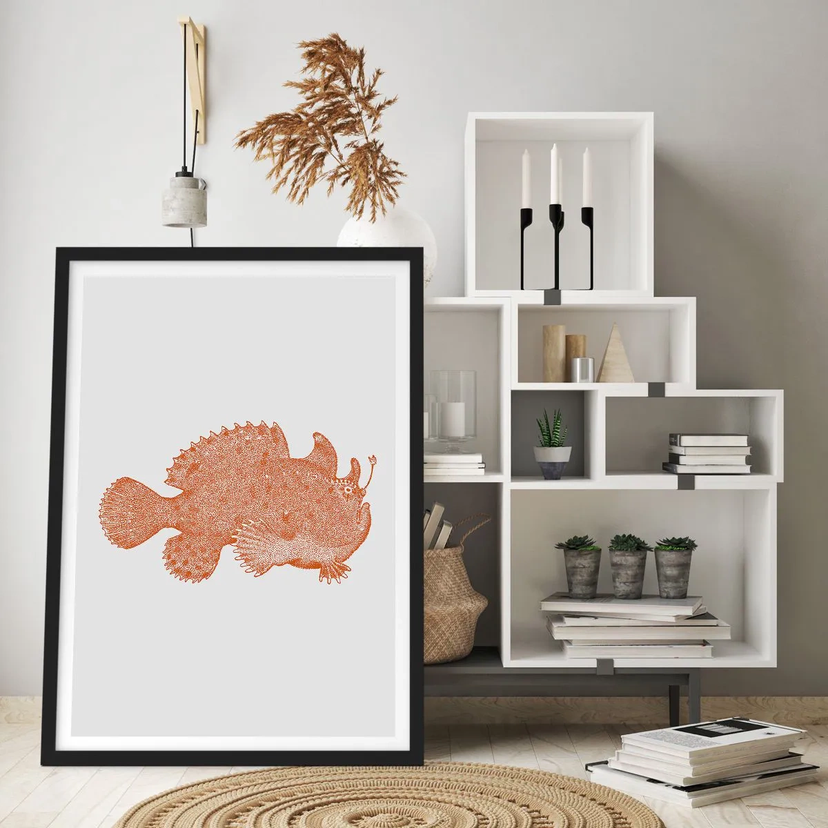 Plagát v čiernom ráme - Podrobná ilustrácia hlbokomorskej ryby - 50x70cm - A nakoniec ryba - Moderná nástenná dekorácia do obývacej izby a spálne ARTTOR