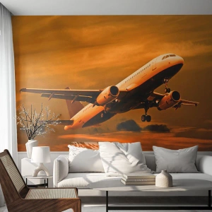 Samolepiaca Fototapeta Deluxe Sticker - Let smerom k slnku - Lietadlo, Výlet, Západ slnka - 350x256 cm