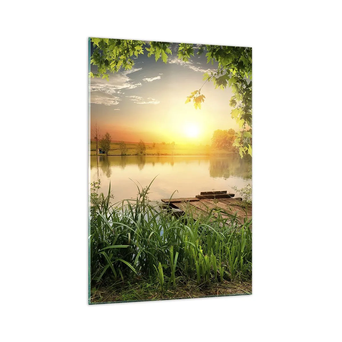 Obraz na skle - Krajina v zelenom ráme - 70x100 cm