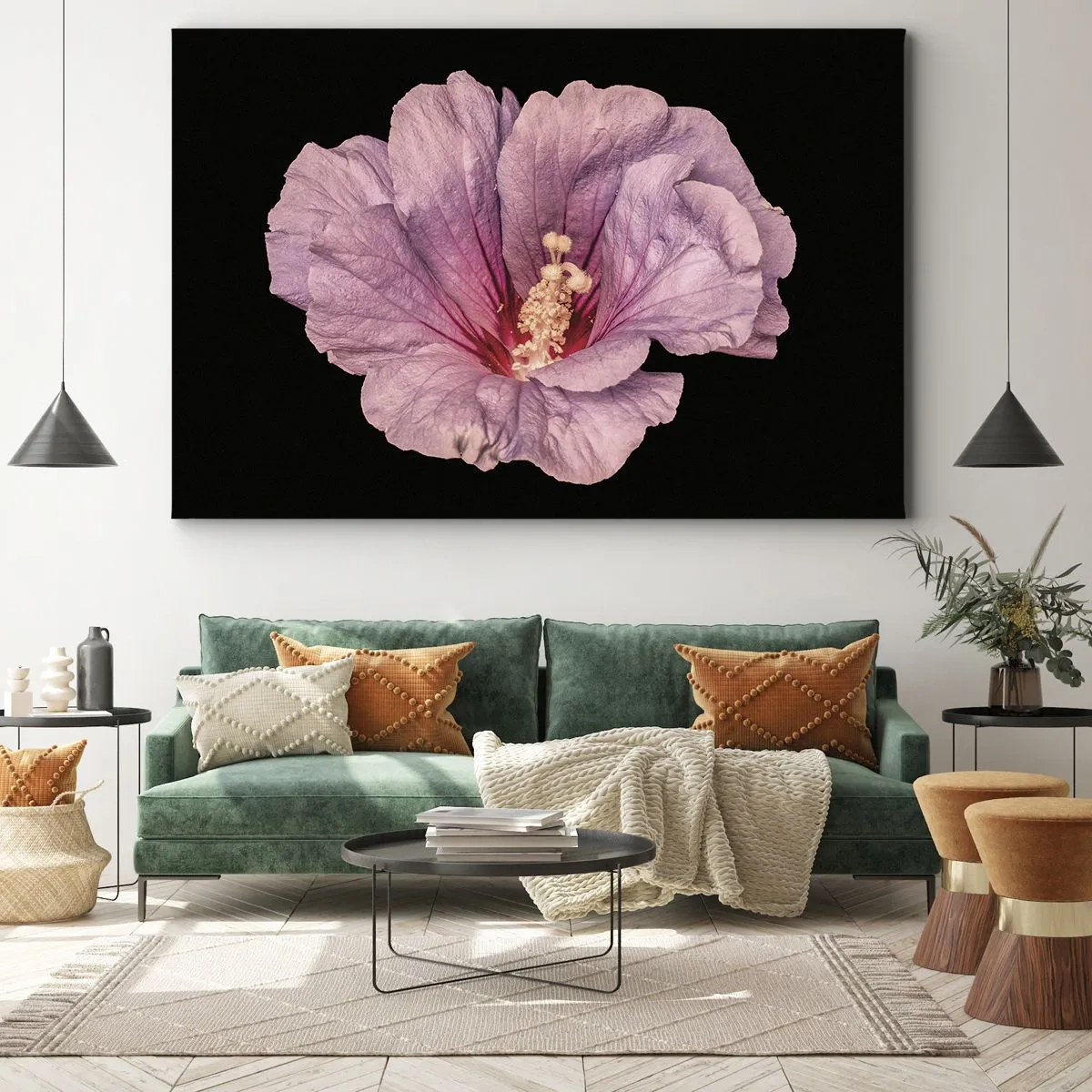 Obraz na plátne - Ružový kvet na čiernom pozadí - 70x50cm - Priamo do srdca - Moderná nástenná dekorácia do obývacej izby a spálne ARTTOR