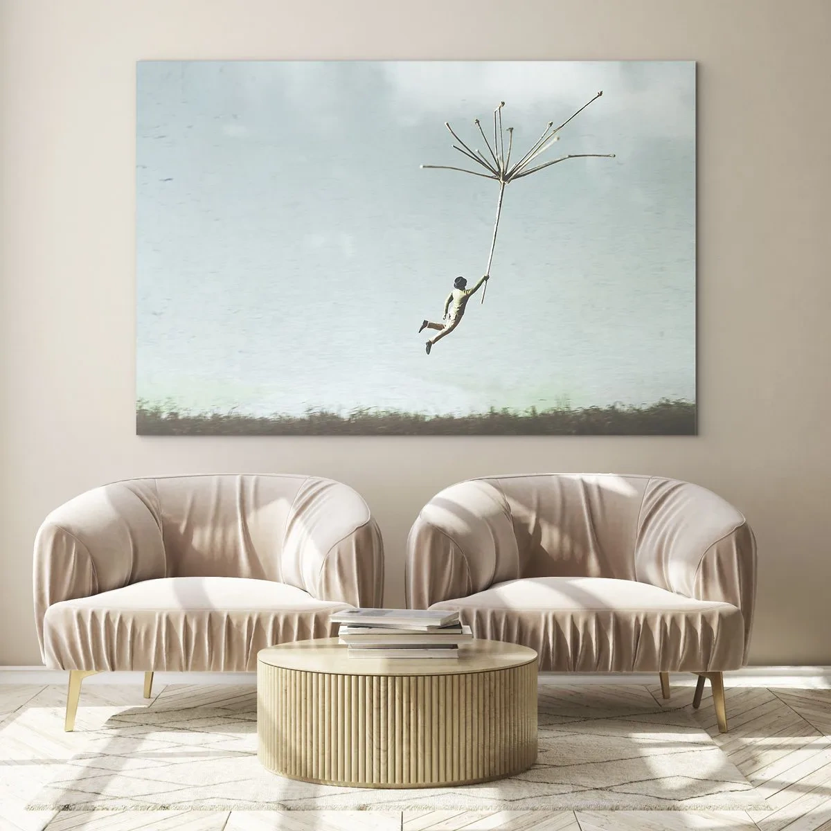Obraz na skle - Lietajúca púpava - 100x70 cm