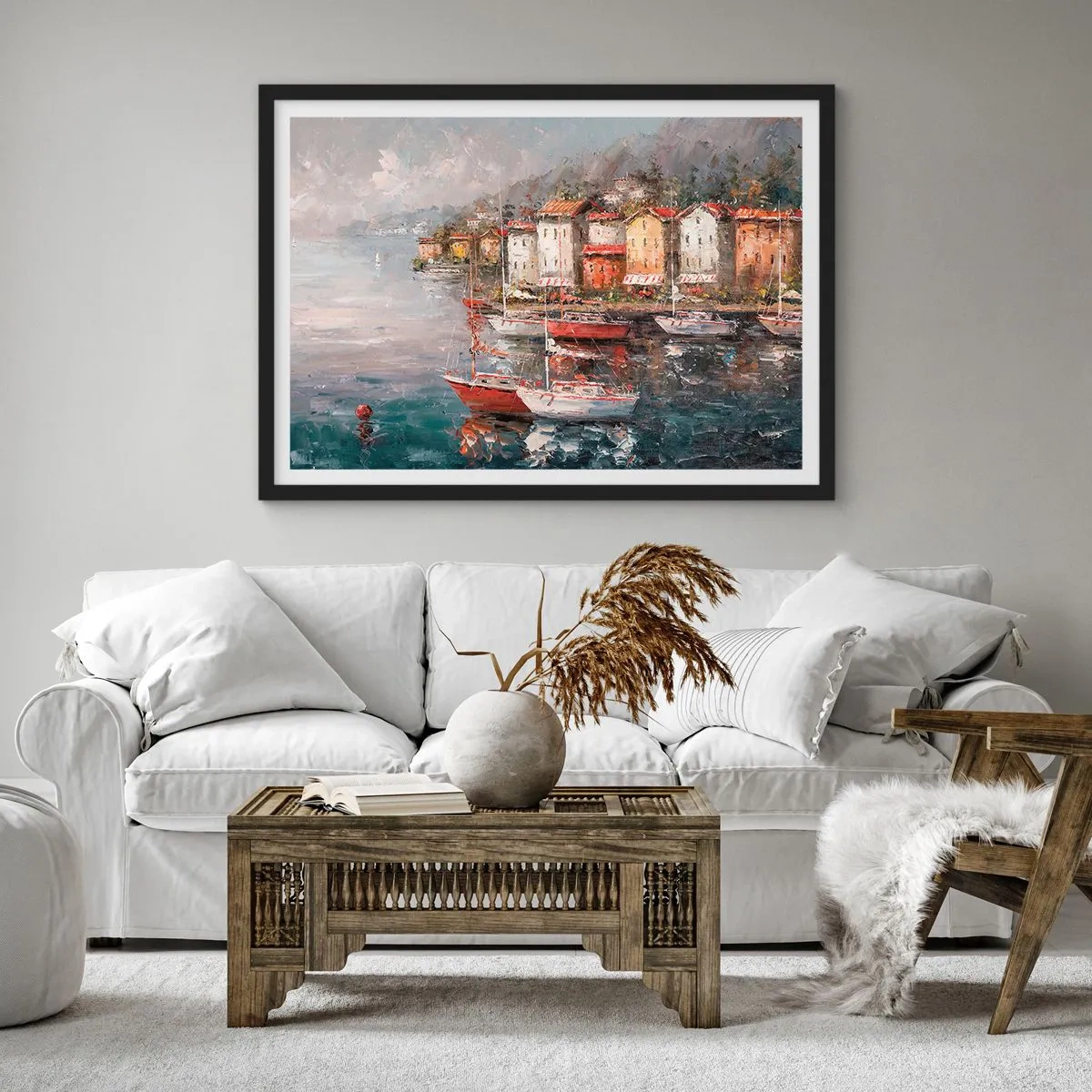 Plagát v čiernom ráme - Romantický prístav - 50x40 cm