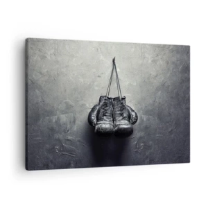 Obraz na plátne - Staré boxerské rukavice pri stene - 70x50cm - Čas boja a čas mieru - Moderná nástenná dekorácia do obývacej izby a spálne ARTTOR