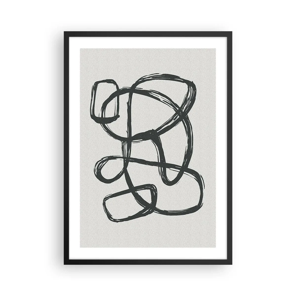 Plagát v čiernom ráme - Abstraktná čierna čiara na svetlom pozadí - 50x70cm - Abstrakcie v slučke - Moderná nástenná dekorácia do obývacej izby a spálne ARTTOR