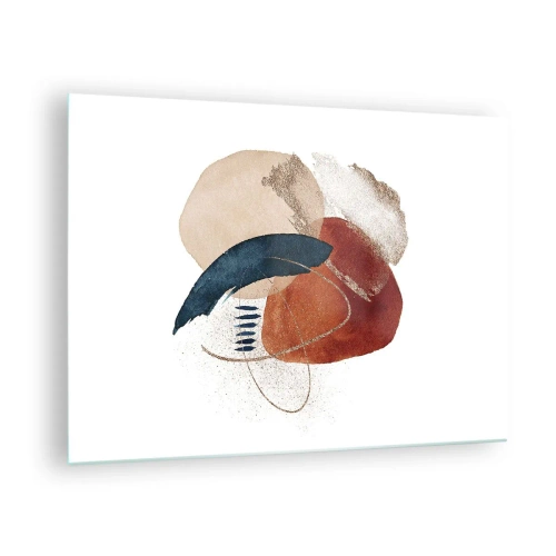 Obraz na skle - Abstraktná kompozícia v teplých odtieňoch s vodnými prvkami. - 70x50cm - Oválna kompozícia - Moderná nástenná dekorácia do obývacej izby a spálne ARTTOR