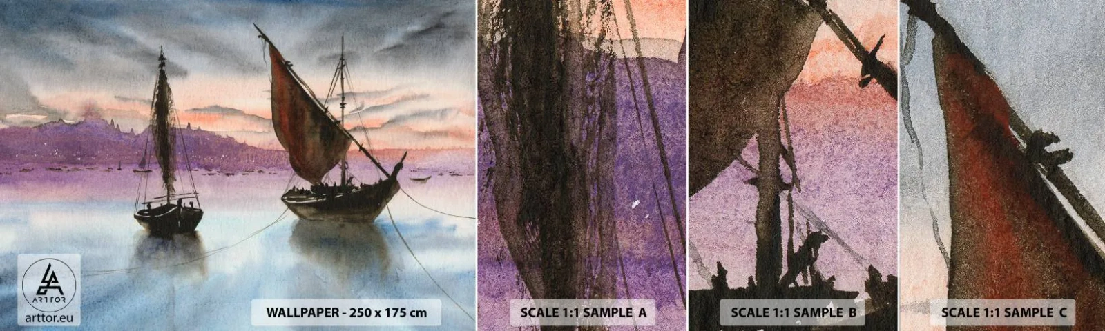 Vzorka Fototapeta Standard Eco - Večer v prístave - Plachetnice, Prímorské, Krajina - 100x30 cm