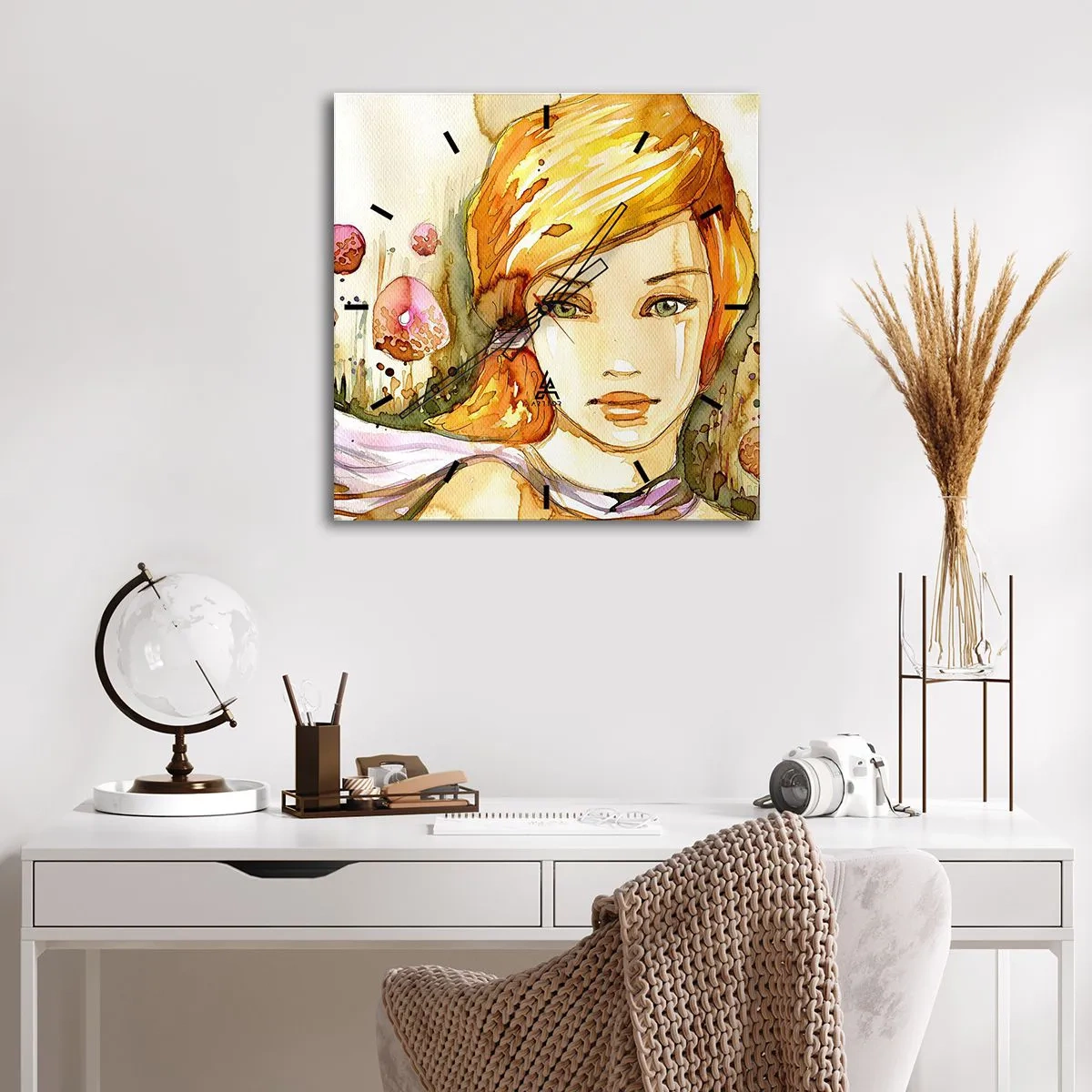 Nástenné hodiny - Smaragdový pohľad, ktorý utišuje hnev - 40x40 cm