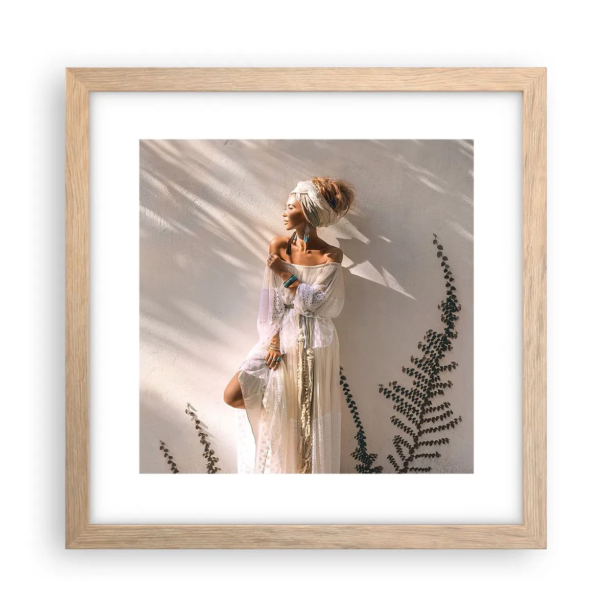 Plagát v ráme zo svetlého duba - Slnko a dievča - 30x30 cm